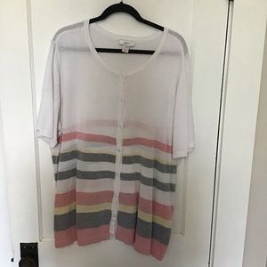 CJ Banks Cotton Blend striped short sleeve cardigan sweater top 2X